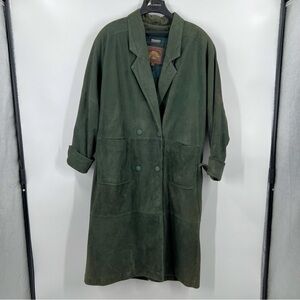 Vintage Wilsons Leather Adventure Bound Green Trench Coat Jacket